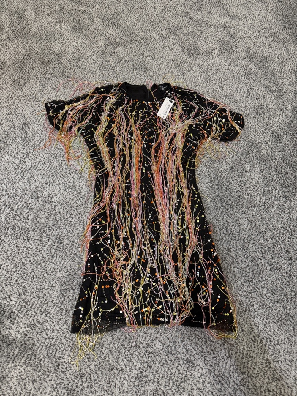 Nasty Gal Black Short Sleeve Sequined Fringe Party Dress